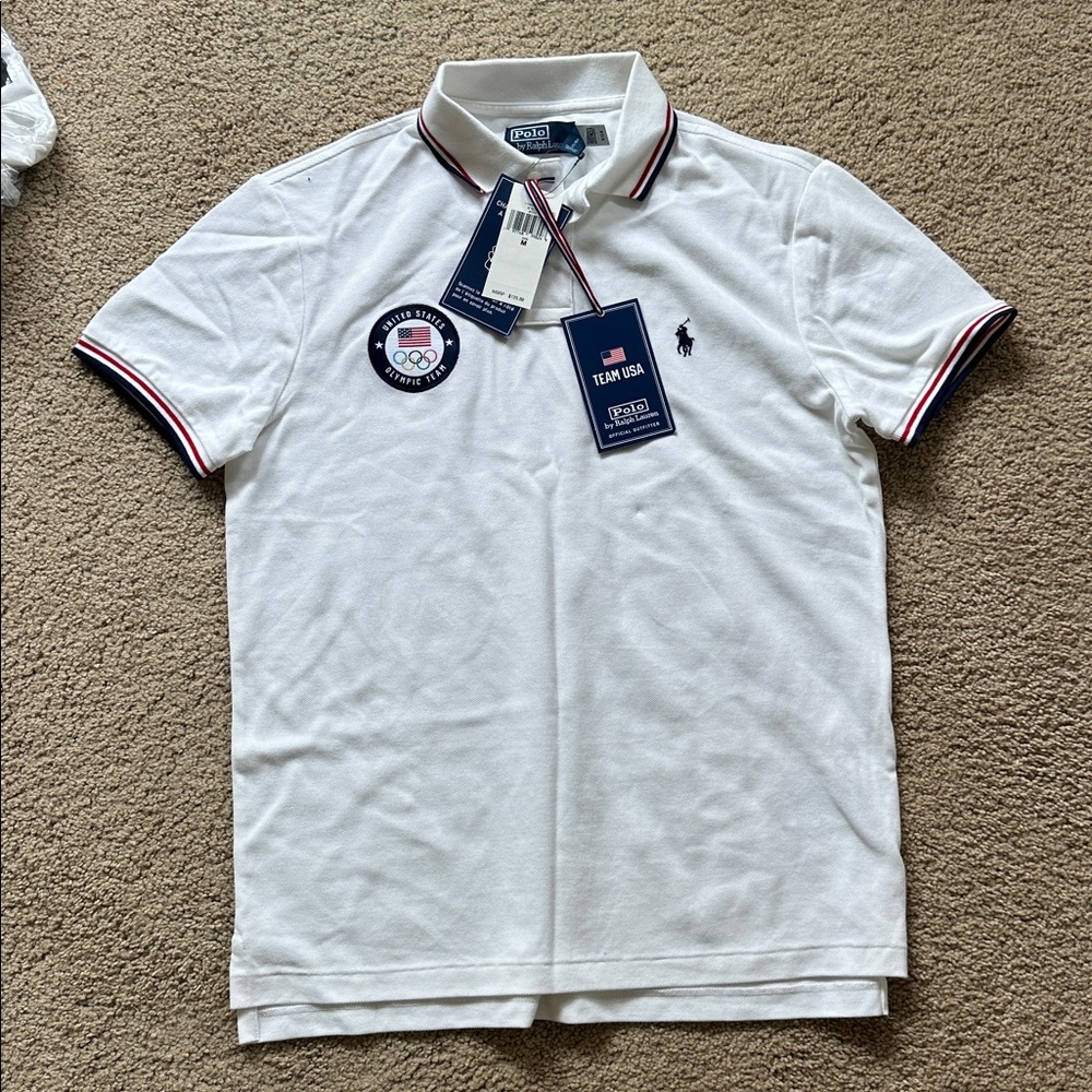 Team USA White Polo Shirt with Olympic team logo Embroidered Logo